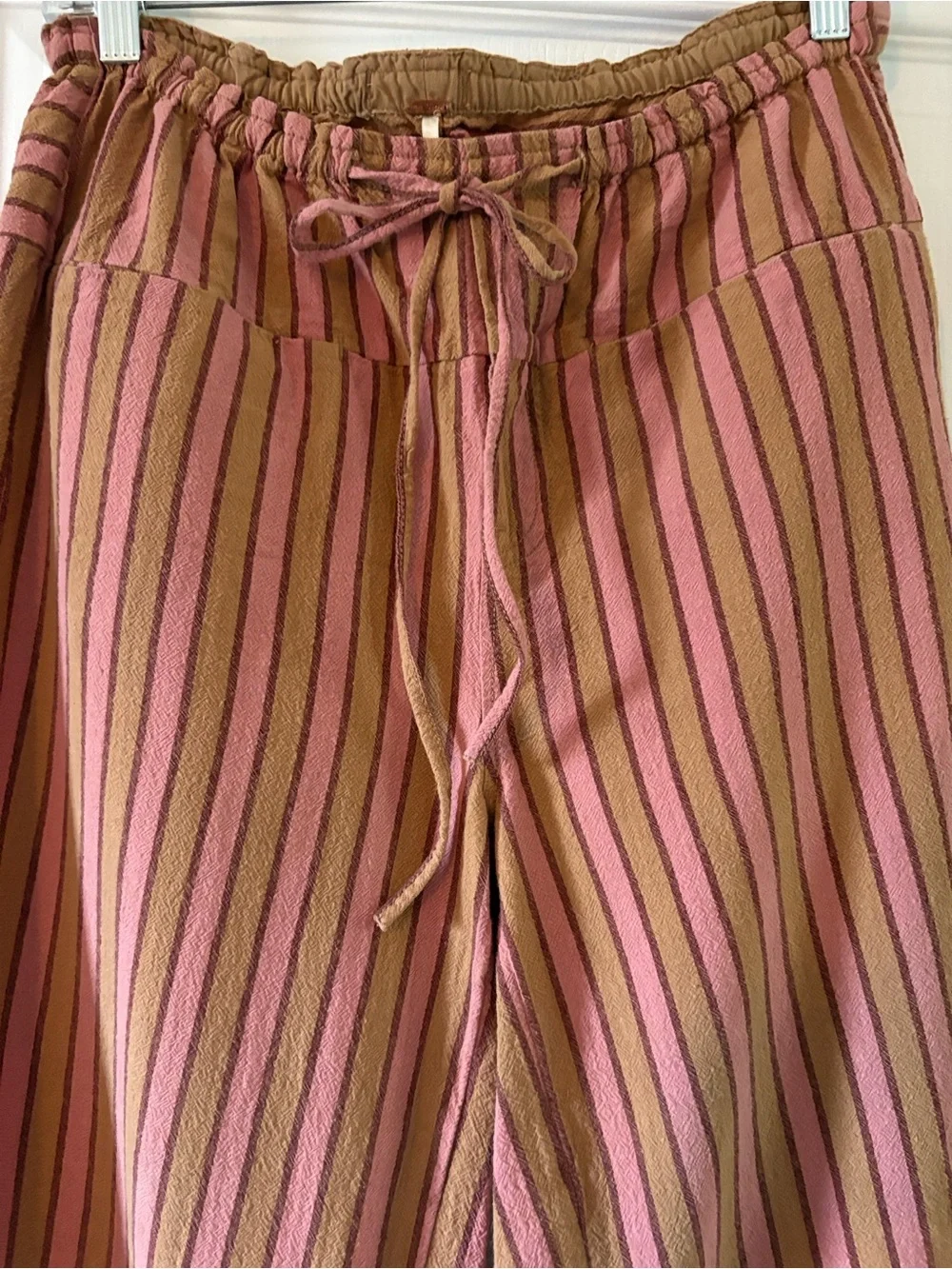 Free People Pink & Tan Striped Drawstring Pants
